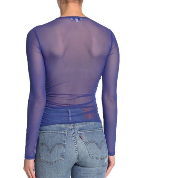 Ten Sixty Sherman Mesh Solid Print Ruched Top - Picture 2 of 7